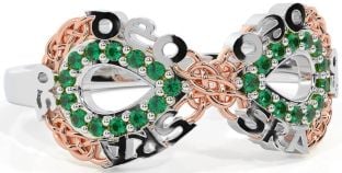 Emerald White Rose Gold Celtic Infinity Irish "Love Forever" Ring