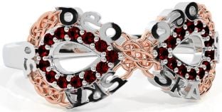 Garnet White Rose Gold Celtic Infinity Irish "Love Forever" Ring