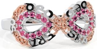 Pink Tourmaline White Rose Gold Celtic Infinity Irish "Love Forever" Ring