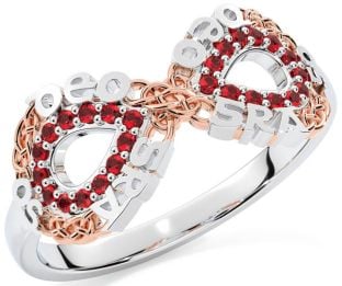 Ruby White Rose Gold Celtic Infinity Irish "Love Forever" Ring
