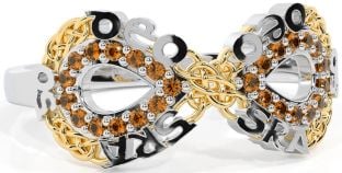 Citrine White Yellow Gold Celtic Infinity Irish "Love Forever" Ring