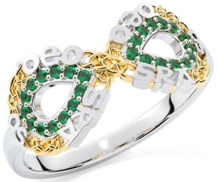 Emerald White Yellow Gold Celtic Infinity Irish "Love Forever" Ring