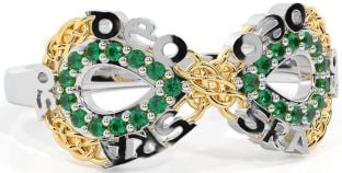 Emerald White Yellow Gold Celtic Infinity Irish "Love Forever" Ring