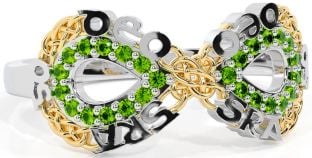 Peridot White Yellow Gold Celtic Infinity Irish "Love Forever" Ring