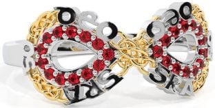 Ruby White Yellow Gold Celtic Infinity Irish "Love Forever" Ring