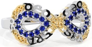Sapphire White Yellow Gold Celtic Infinity Irish "Love Forever" Ring