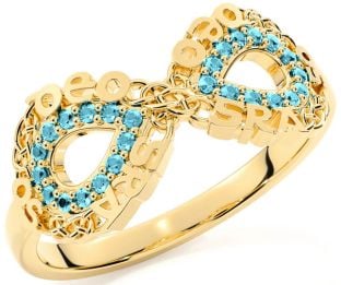 Aquamarine Gold Celtic Infinity Irish "Love Forever" Ring
