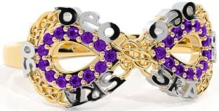Amethyst White Yellow Gold Celtic Infinity Irish "Love Forever" Ring