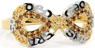 Citrine White Yellow Gold Celtic Infinity Irish "Love Forever" Ring