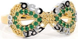 Emerald White Yellow Gold Celtic Infinity Irish "Love Forever" Ring