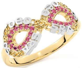 Pink Tourmaline White Yellow Gold Celtic Infinity Irish "Love Forever" Ring