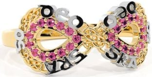Pink Tourmaline White Yellow Gold Celtic Infinity Irish "Love Forever" Ring