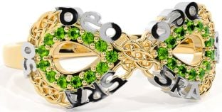 Peridot White Yellow Gold Celtic Infinity Irish "Love Forever" Ring