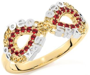 Ruby White Yellow Gold Celtic Infinity Irish "Love Forever" Ring