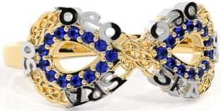 Sapphire White Yellow Gold Celtic Infinity Irish "Love Forever" Ring