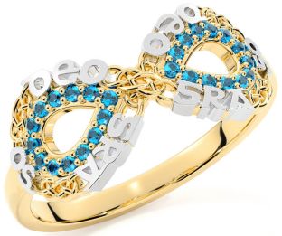 Topaz White Yellow Gold Celtic Infinity Irish "Love Forever" Ring