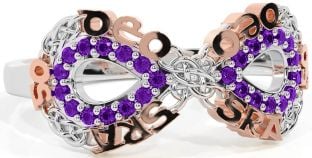 Amethyst Rose Gold Silver Celtic Infinity Irish "Love Forever" Ring