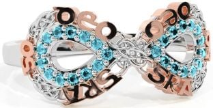 Aquamarine Rose Gold Silver Celtic Infinity Irish "Love Forever" Ring