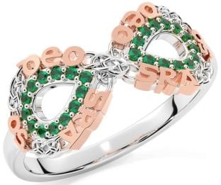 Emerald Rose Gold Silver Celtic Infinity Irish "Love Forever" Ring