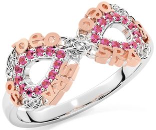 Pink Tourmaline Rose Gold Silver Celtic Infinity Irish "Love Forever" Ring