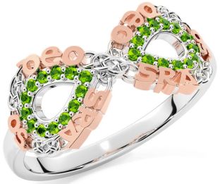 Peridot Rose Gold Silver Celtic Infinity Irish "Love Forever" Ring