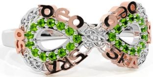 Peridot Rose Gold Silver Celtic Infinity Irish "Love Forever" Ring