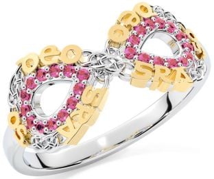 Pink Tourmaline Gold Silver Celtic Infinity Irish "Love Forever" Ring