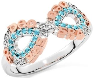 Aquamarine White Rose Gold Celtic Infinity Irish "Love Forever" Ring