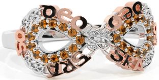 Citrine White Rose Gold Celtic Infinity Irish "Love Forever" Ring