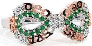 Emerald White Rose Gold Celtic Infinity Irish "Love Forever" Ring