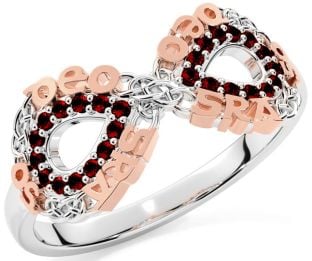 Garnet White Rose Gold Celtic Infinity Irish "Love Forever" Ring