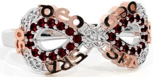 Garnet White Rose Gold Celtic Infinity Irish "Love Forever" Ring