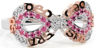 Pink Tourmaline White Rose Gold Celtic Infinity Irish "Love Forever" Ring