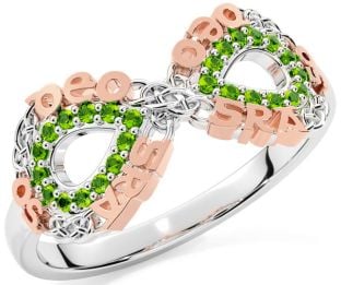 Peridot White Rose Gold Celtic Infinity Irish "Love Forever" Ring