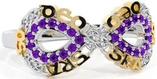 Amethyst White Yellow Gold Celtic Infinity Irish "Love Forever" Ring