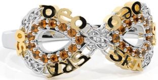 Citrine White Yellow Gold Celtic Infinity Irish "Love Forever" Ring