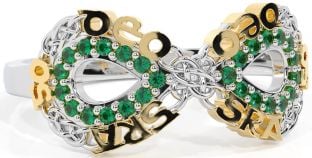 Emerald White Yellow Gold Celtic Infinity Irish "Love Forever" Ring