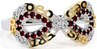 Garnet White Yellow Gold Celtic Infinity Irish "Love Forever" Ring