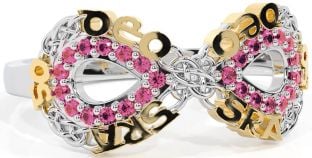Pink Tourmaline White Yellow Gold Celtic Infinity Irish "Love Forever" Ring
