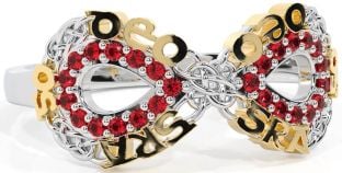 Ruby White Yellow Gold Celtic Infinity Irish "Love Forever" Ring