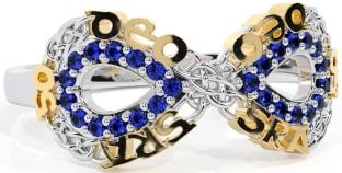 Sapphire White Yellow Gold Celtic Infinity Irish "Love Forever" Ring