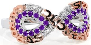 Amethyst Rose Gold Silver Celtic Infinity Irish "Love, Loyalty, & Friendship" Ring