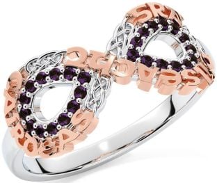 Alexandrite Rose Gold Silver Celtic Infinity Irish "Love, Loyalty, & Friendship" Ring