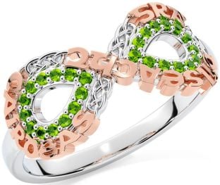 Peridot Rose Gold Silver Celtic Infinity Irish "Love, Loyalty, & Friendship" Ring