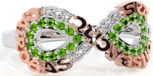 Peridot Rose Gold Silver Celtic Infinity Irish "Love, Loyalty, & Friendship" Ring
