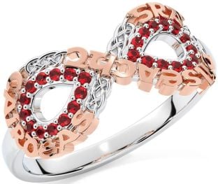 Ruby Rose Gold Silver Celtic Infinity Irish "Love, Loyalty, & Friendship" Ring