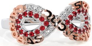 Ruby Rose Gold Silver Celtic Infinity Irish "Love, Loyalty, & Friendship" Ring