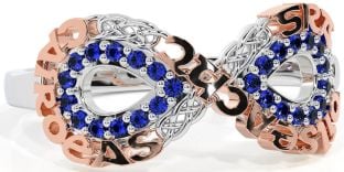 Sapphire Rose Gold Silver Celtic Infinity Irish "Love, Loyalty, & Friendship" Ring