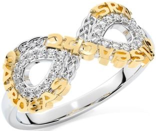 Diamond Gold Silver Celtic Infinity Irish "Love, Loyalty, & Friendship" Ring