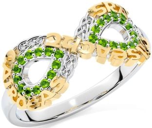 Peridot Gold Silver Celtic Infinity Irish "Love, Loyalty, & Friendship" Ring